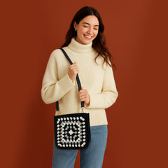 Crochet Kit Granny Square Crochet Bag Kit – DIY Felt Purse with Hook, Wool Yarn, Markers, Guide & Video – for Intermediate or Ambitious Beginners