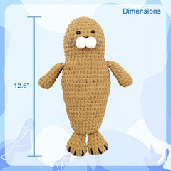 Dimensions of finished Hugging Seal crochet sea animal plushie measuring 12.6 inches tall