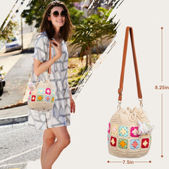 Kit for Advanced or Intermediate Beginner DIY Granny Square Bucket Bag, Purse, with Step by Step Tutorial Video and Detailed Instruction Complete Kit Craft Supplies Holiday Gift