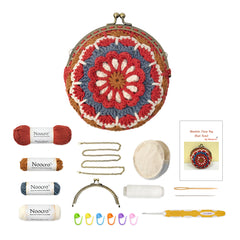 Mandala Crochet Coin Purse Kit with Metal Kiss Clasp – Boho Floral DIY Crochet Bag for Intermediate or Experienced Crocheter, Complete Kit Includes Video Tutorial and Detailed Instructions