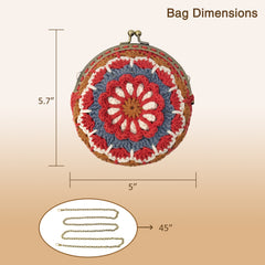 Mandala Crochet Coin Purse Kit with Metal Kiss Clasp – Boho Floral DIY Crochet Bag for Intermediate or Experienced Crocheter, Complete Kit Includes Video Tutorial and Detailed Instructions