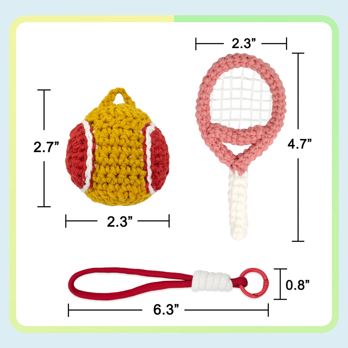 Tennis Crochet Keychain Kit product view 14 with Woolique craft details for makers