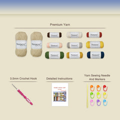 Granny Square Scarf Crochet Kit – Complete Yarn Kit with Crochet Hook, Markers, and Other Accessories, Detailed Instruction & Video Tutorial – for Intermediate or Ambitious Beginners