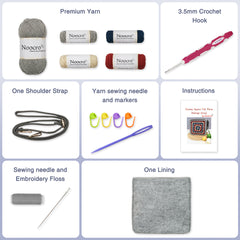 Crochet Kit Granny Square Crochet Bag Kit – DIY Felt Purse with Hook, Wool Yarn, Markers, Guide & Video – for Intermediate or Ambitious Beginners