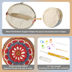 Mandala Crochet Coin Purse Kit with Metal Kiss Clasp – Boho Floral DIY Crochet Bag for Intermediate or Experienced Crocheter, Complete Kit Includes Video Tutorial and Detailed Instructions