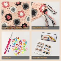 Granny Square Crochet Tank Top Kit – DIY Yarn Kit with Hook, Stitch Markers, Detailed Guide & Video Tutorial – for Intermediate or Ambitious Beginners