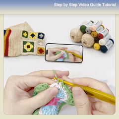 Granny Square Scarf Crochet Kit – Complete Yarn Kit with Crochet Hook, Markers, and Other Accessories, Detailed Instruction & Video Tutorial – for Intermediate or Ambitious Beginners