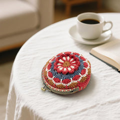 Mandala Crochet Coin Purse Kit with Metal Kiss Clasp – Boho Floral DIY Crochet Bag for Intermediate or Experienced Crocheter, Complete Kit Includes Video Tutorial and Detailed Instructions