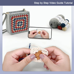 Crochet Kit Granny Square Crochet Bag Kit – DIY Felt Purse with Hook, Wool Yarn, Markers, Guide & Video – for Intermediate or Ambitious Beginners