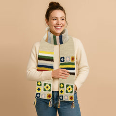 Granny Square Scarf Crochet Kit – Complete Yarn Kit with Crochet Hook, Markers, and Other Accessories, Detailed Instruction & Video Tutorial – for Intermediate or Ambitious Beginners