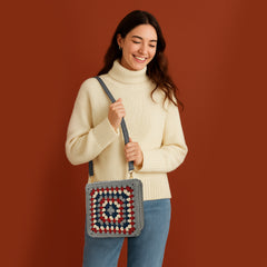 Crochet Kit Granny Square Crochet Bag Kit – DIY Felt Purse with Hook, Wool Yarn, Markers, Guide & Video – for Intermediate or Ambitious Beginners