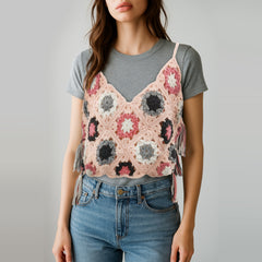 Granny Square Crochet Tank Top Kit – DIY Yarn Kit with Hook, Stitch Markers, Detailed Guide & Video Tutorial – for Intermediate or Ambitious Beginners