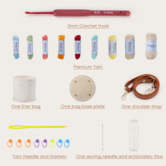 Kit for Advanced or Intermediate Beginner DIY Granny Square Bucket Bag, Purse, with Step by Step Tutorial Video and Detailed Instruction Complete Kit Craft Supplies Holiday Gift