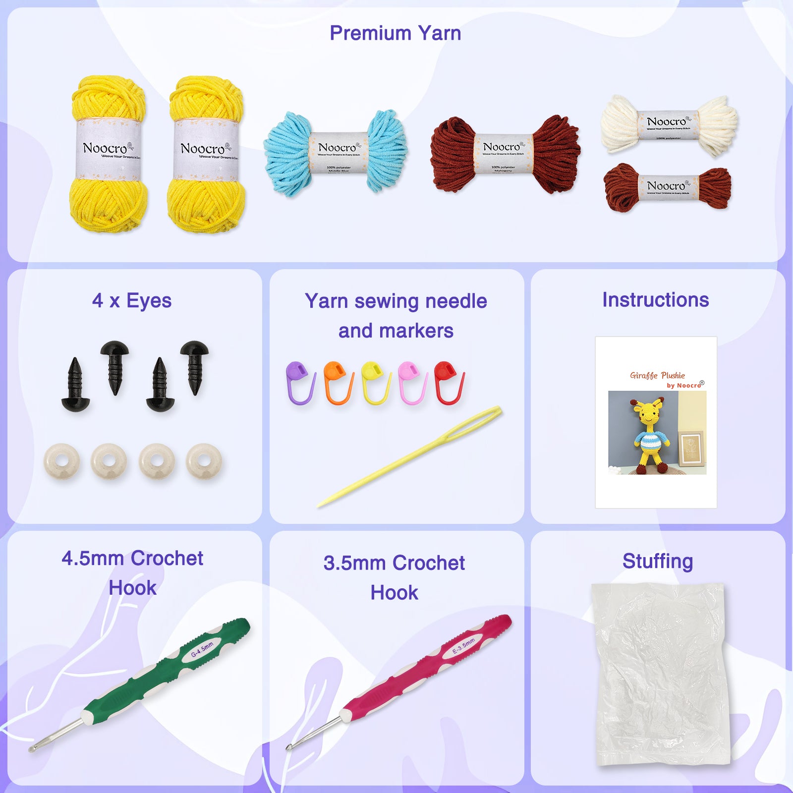 Beginner crochet kit product view 6 for Giraffe Amigurumi Crochet Kit, with Woolique craft details