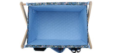 Top view of woolique blue floral-patterned craft storage box