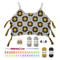 Granny Square Crochet Tank Top Kit – DIY Yarn Kit with Hook, Stitch Markers, Detailed Guide & Video Tutorial – for Intermediate or Ambitious Beginners