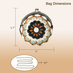 Mandala Crochet Coin Purse Kit with Metal Kiss Clasp – Boho Floral DIY Crochet Bag for Intermediate or Experienced Crocheter, Complete Kit Includes Video Tutorial and Detailed Instructions