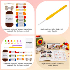 Kit for Beginners or Intermediate Level, Fuzzy Granny Square Bucket Hat, Step by Step Video Tutorial, Detailed Instruction Complete Kit Craft Supplies Holiday Gift