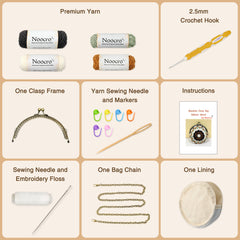 Mandala Crochet Coin Purse Kit with Metal Kiss Clasp – Boho Floral DIY Crochet Bag for Intermediate or Experienced Crocheter, Complete Kit Includes Video Tutorial and Detailed Instructions