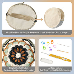 Mandala Crochet Coin Purse Kit with Metal Kiss Clasp – Boho Floral DIY Crochet Bag for Intermediate or Experienced Crocheter, Complete Kit Includes Video Tutorial and Detailed Instructions