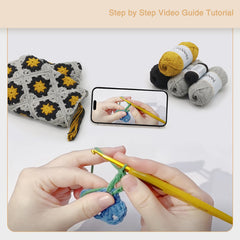 Granny Square Crochet Tank Top Kit – DIY Yarn Kit with Hook, Stitch Markers, Detailed Guide & Video Tutorial – for Intermediate or Ambitious Beginners