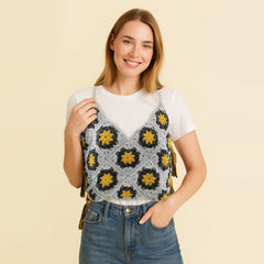 Granny Square Crochet Tank Top Kit – DIY Yarn Kit with Hook, Stitch Markers, Detailed Guide & Video Tutorial – for Intermediate or Ambitious Beginners