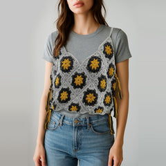 Granny Square Crochet Tank Top Kit – DIY Yarn Kit with Hook, Stitch Markers, Detailed Guide & Video Tutorial – for Intermediate or Ambitious Beginners
