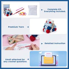 Kit for Advanced or Intermediate Beginner DIY Granny Square Pillow with Step by Step Tutorial Video and Detailed Instruction Complete Kit Craft Supplies Holiday Gift for Adults and Kids