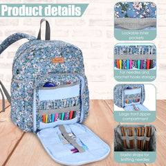 Yarn Storage Organizer Knitting Bag Backpack - Large Size with Grommets, Portable for Yarn Skeins, Crochet Hooks, Knitting Needles and Other Accessorie