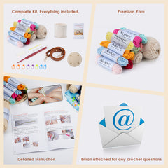 Kit for Advanced or Intermediate Beginner DIY Granny Square Bucket Bag, Purse, with Step by Step Tutorial Video and Detailed Instruction Complete Kit Craft Supplies Holiday Gift