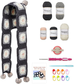 Granny square crochet kit product view 6 for Pom-Pom Granny Square Scarf Hood Crochet Kit, with Woolique craft details