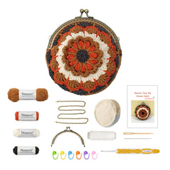 Mandala Crochet Coin Purse Kit with Metal Kiss Clasp – Boho Floral DIY Crochet Bag for Intermediate or Experienced Crocheter, Complete Kit Includes Video Tutorial and Detailed Instructions