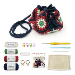Kit Granny Square Shumai Bag, Purse, Complete DIY Kit, Detailed Instructions, Video Tutorials, for Beginners or Intermediate and Advanced Crocheters