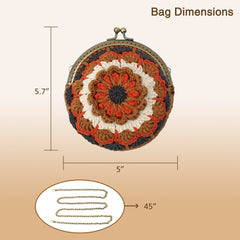 Mandala Crochet Coin Purse Kit with Metal Kiss Clasp – Boho Floral DIY Crochet Bag for Intermediate or Experienced Crocheter, Complete Kit Includes Video Tutorial and Detailed Instructions