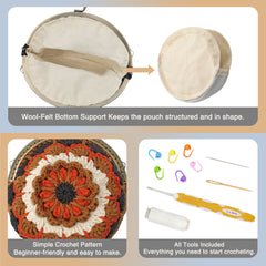 Mandala Crochet Coin Purse Kit with Metal Kiss Clasp – Boho Floral DIY Crochet Bag for Intermediate or Experienced Crocheter, Complete Kit Includes Video Tutorial and Detailed Instructions