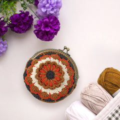 Mandala Crochet Coin Purse Kit with Metal Kiss Clasp – Boho Floral DIY Crochet Bag for Intermediate or Experienced Crocheter, Complete Kit Includes Video Tutorial and Detailed Instructions