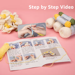 Kit for Beginners, Starter Kit Afghan Crochet, Flower, Flower Bouquet, Orchids, Step by Step Tutorial Video, Detailed Instruction Craft Supplies Holiday Gift (Vase not Include)