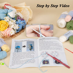 Woolique Studio Flower Bouquet Crochet Kit - Beginner Friendly DIY Forever Flowers, Video Tutorials
