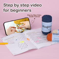 Kit for Advanced or Intermediate Beginner, Step by Step Video Tutorial and Detailed Guide Instruction DIY Craft Supplies for Adult and Kid with Complete Kit for Granny Square Tote Bag
