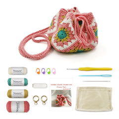 Kit Granny Square Shumai Bag, Purse, Complete DIY Kit, Detailed Instructions, Video Tutorials, for Beginners or Intermediate and Advanced Crocheters
