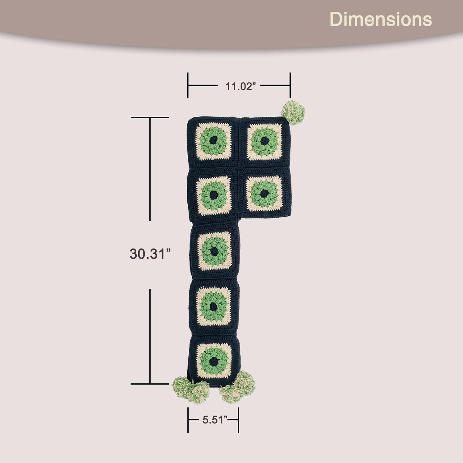 Granny square crochet kit product view 7 for Pom-Pom Granny Square Scarf Hood Crochet Kit, with Woolique craft details