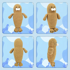Front, back, and side views of the finished Hugging Seal crochet sea animal plushie