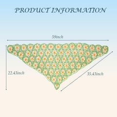 Size chart for triangle crochet shawl: 59 inches wide, 22.43 inches deep, and 35.43 inches on the side