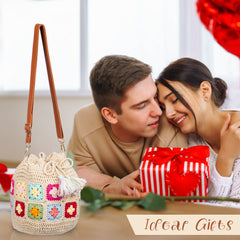 Kit for Advanced or Intermediate Beginner DIY Granny Square Bucket Bag, Purse, with Step by Step Tutorial Video and Detailed Instruction Complete Kit Craft Supplies Holiday Gift