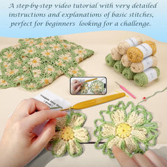 Kit for Intermediate or Advanced Levels, Complete Craft Kit for a Floral Daisy Shawl with Step by Step Video Tutorials Detailed Instructions, Perfect Holiday Gift or DIY Project