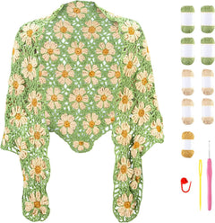 Floral Daisy Crochet Shawl Kit product photo with Woolique craft details for makers