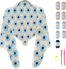 Kit for Intermediate or Advanced Levels, Complete Craft Kit for a Floral Daisy Shawl with Step by Step Video Tutorials Detailed Instructions, Perfect Holiday Gift or DIY Project
