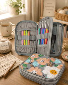 Woolique Studio Crochet Hook Case - Portable Crochet Tool Organizer for Yarn Projects