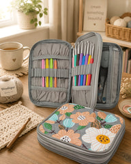 Woolique Studio Crochet Hook Case - Portable Crochet Tool Organizer for Yarn Projects