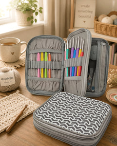 Woolique Studio Crochet Hook Case - Portable Crochet Tool Organizer for Yarn Projects